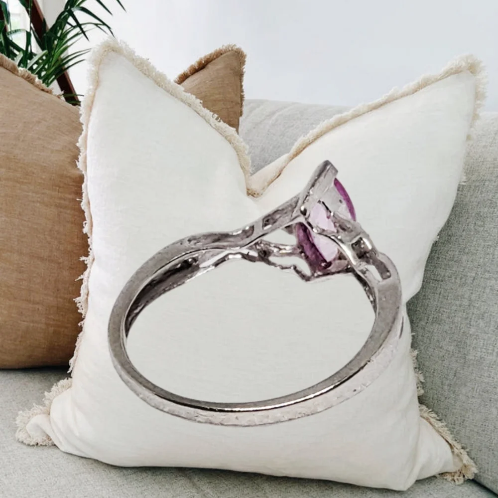 Solid 10K Gold Engagement Ring with Pink Sapphire Gemstone and small Diamonds